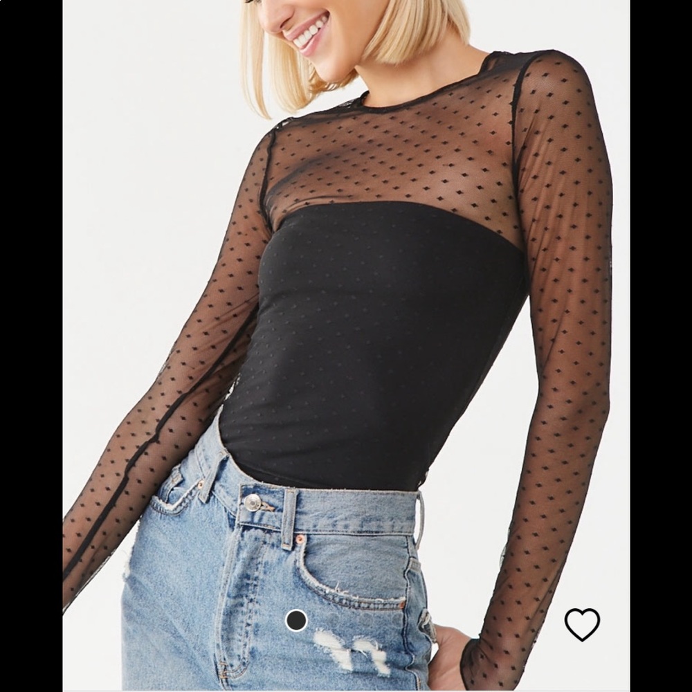 Forever 21 mesh black dot long sleeve top